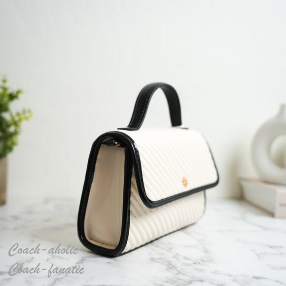 NWT Tory Burch Emerson Quilted Patent Puffy Mini Top Handle Satchel Crossbody - Picture 4 of 10